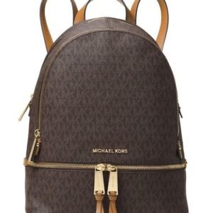 Michael Kors Rhea Δερμάτινη Γυναικεία Τσάντα Πλάτης Καφέ